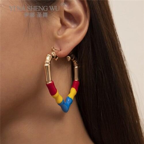 Punk Style Big Bamboo Heart Shape Hoop Earrings For Women Hip Hop Large Bamboo Joint Color Peach Heart Earrings Jewelry Gift New