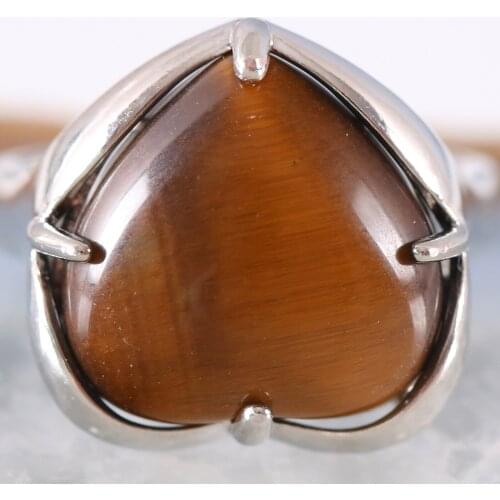 Finger Ring For Woman Natural Stone Gem Heart Beaded Ring Gold Tiger Eye Resizable Ring Jewelry Gift 1Pcs Z402