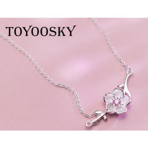 2019 925 Sterling Silver Jewelry Peach Blossom Necklace with Pink Zircon For Women Vintage Necklaces & Pendants