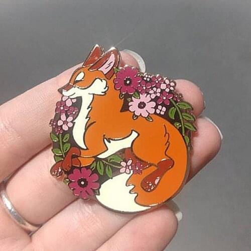 Cartoons Floral Fox Art Enamel Brooch Pin Backpack Hat Bag Lapel Pins Badges Women Mens Fashion Jewelry Accessories