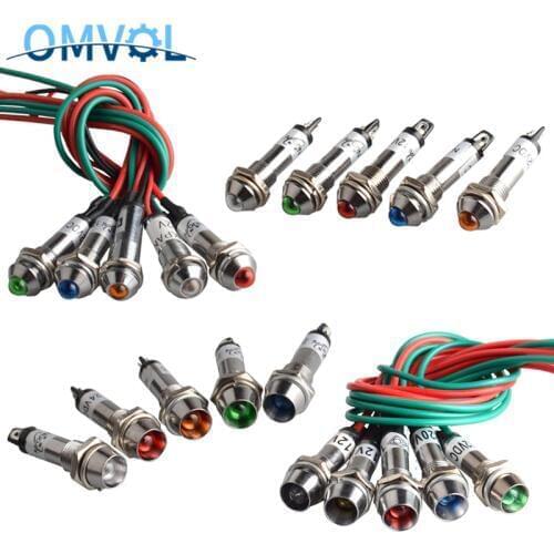 1PC 12V 24V 220V 8mm Metal LED Warning Pilot Light Metal Led Lamp Led Indicator Light