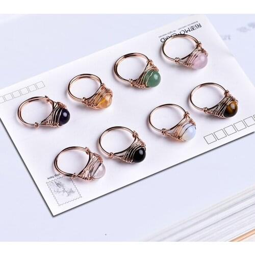 1PC Lovely fashion natural crystal ring rose quartz amethyst jewelry quartz crystal party jewelry DIY gift couple jewelry