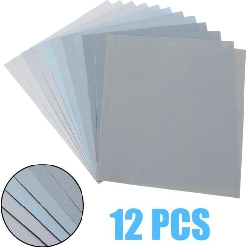 12pcs Wet and Dry SandPaper 1500/2000/2500/3000/5000/7000 Grit Assortment Abrasive Paper 28x23cm Automotive Sanding Tool