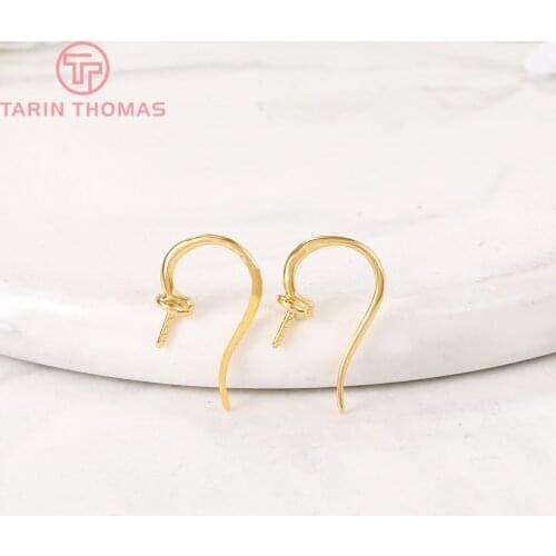 6PCS 9x15.5MM 24K Gold Color Brass Earrings Hooks with Half Pins High Quality Diy Jewelry Findings Accessories