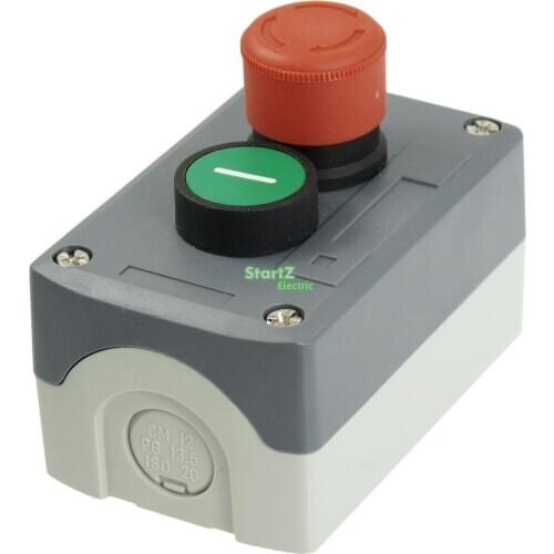 240V 3A Red Emergency Stop Momentary Green Flat Pushbutton Switch Station Box