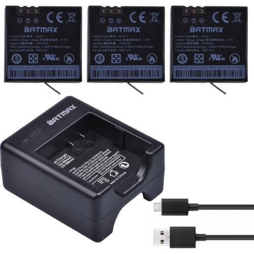3Pcs AZ16-1 Xiaomi YI 2 4K Replacement Batterries + USB Dual Charger for Xiaomi yi 2 4K Action Sports Cameras