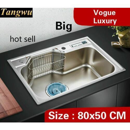 Free shipping Home large luxury kitchen single trough sink high capacity wash vegetables standard 304 stainless steel 800x500 MM