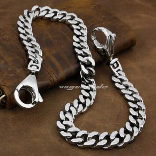 Huge and Heavy Shiny Fashion Wallet Clasp Solid 316L Stainless Steel Cool Mens Rocker Wallet Chain 5D006WC 14"~36"