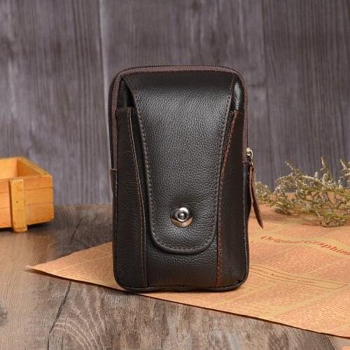 High Quality Cowhide Business Casual Magnetic bag Leather Waist Bag Belt Holder For Man Outdoor Sports Running Cycling Climbing