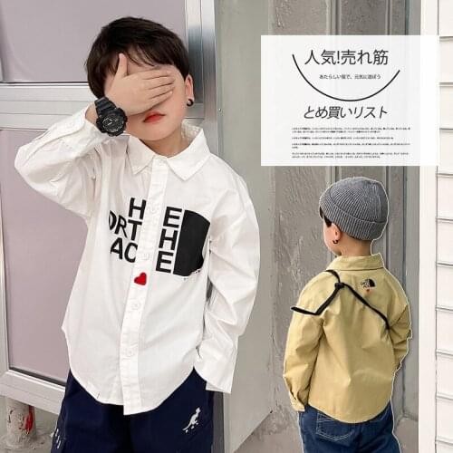 Childrens Shirts 2021 Spring Autumn New Boys Lapel Korean Shirts Casual Letter Love Print Cotton Blouse for Boy Kids Clothing