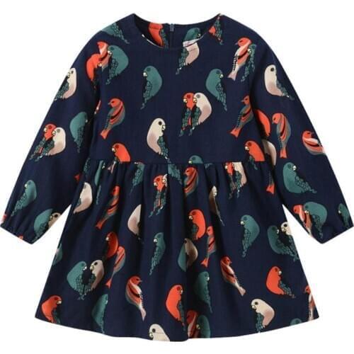 Long Sleeve Print Kids Girls Short Dress Round Neck A-line Spring Autumn Clothes Environmentally Friendly and Comfortable