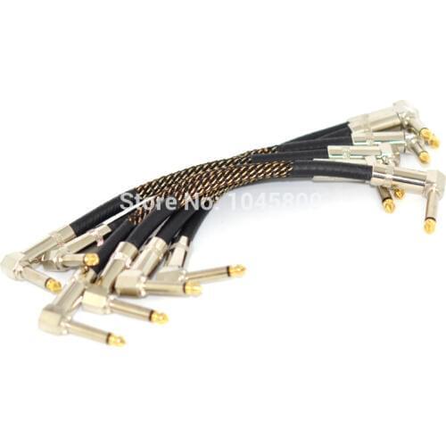 6pack Guitar Patch Pedal Cable 1/4 Inch Right Angle Braided cable For Instrument Jumper Cables With Gold Plated