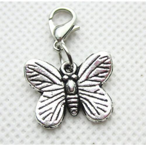 Hot Selling 20pcs/lot Butterfly Dangle Charms Lobster Clasp Charms DIY Bracelet&Bangles Jewelry Accessory Hanging Charms
