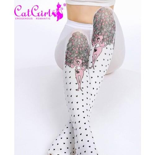 Student pink deer Gradually discolored point cosplay creative printing lolita Pantyhose Tights Base socks