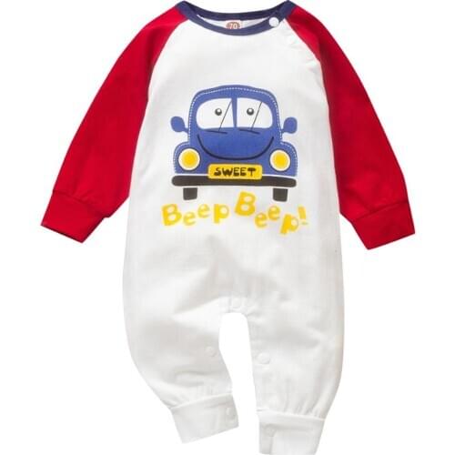Baby Boy Kids Casual Clothing Set Cartoon Car Pattern Romper Cotton Patchwork Outfits Autumn Winter Long Sleeve Jumpsuit