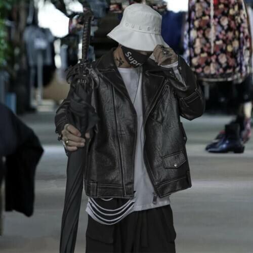 M-XL!!! 2020 Biker leather fashion mens and womens street hip hop loose-fitting functional jacket hair stylist coat