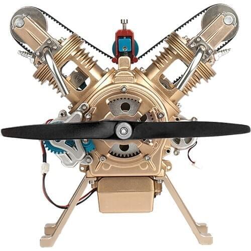 V2 Double-Cylinder Engine Model Full Metal Assembling Gasoline Engine DIY Car Mini Engine Best Building Toy Gift