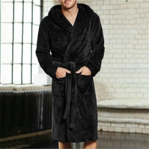 Mens Velvet Casual Bathrobes V Neck Long Sleeve Flannel Robe Plush Shawl Kimono Warm Pajamas Coat Underwear Swimwear