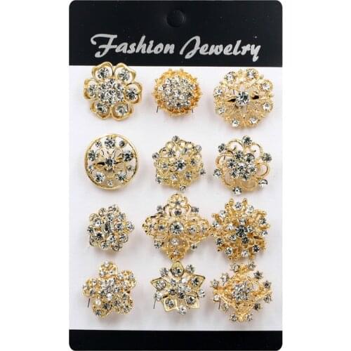 Set of 12 PCS Crystal Rhinestones Small Bejeweled Brooch Pins for Women or DIY Wedding Bouquets