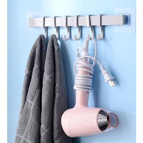 6 Hooks Wall Hook Adjustable Hook Rack Double Suction Cup Towel Rack Hanging Shelves Lock Type Sucker Home Bathroom Hook Holder