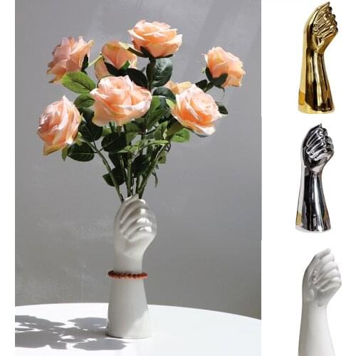 New Ceramic Flower Vase Nordic Style Hand Shape Sculpture Vase Flower Planter Pot Desktop Ornaments Decor for Home