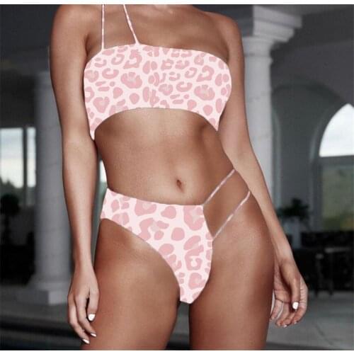 New Brazilian Womens Swimsuits Leopard Floral Bikinis Sets Lady hollow Bathing Suits Sexy Padded Swimwear Women black monokini