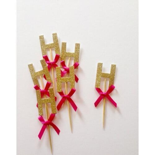 Custom letter initials glitter birthday cupcake Toppers baby bridal shower wedding party cake decorations food picks