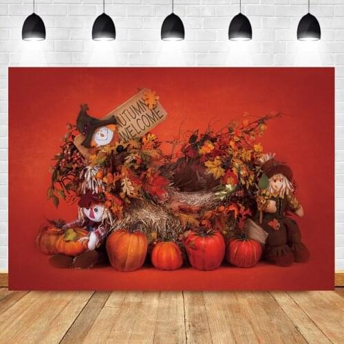 Autumn Harvest Pumpkins Fallen Leaves Toy Dolls Scene Child Portrait Shoot Photography Background Photo Backdrop Photo Studio