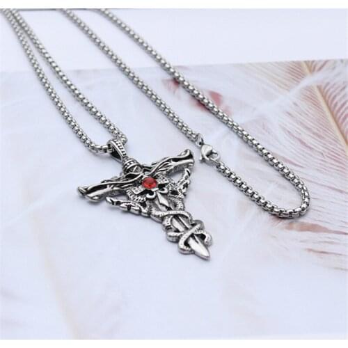 Necklaces Pendants for Men Stainless Steel Silver Color Chain Man Necklace Prayer Punk Jewelry Friend Gifts Vintage Dragon Cross