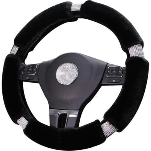 Luxury Crystal Car Steering Wheel Covers Plush + Rhinestone covered Steering-Wheel Interior Accessories Gift