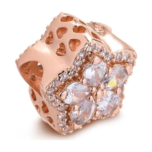 Rose Gold New Rose Sparkling Snowflake Pave Charm its Europe Bracelet 925 Sterling Silver Beads For Jewelry Making