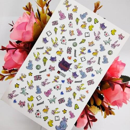 Cute Cat Rabbit 3D Nail Sticker Art Sliders Foil Designs Geometry Nails Decoraciones Self Adhesive Manicure Accesorios Tips