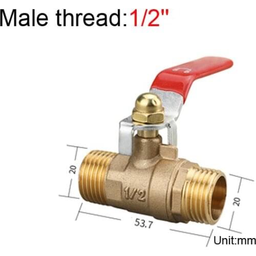 1/2" Male To Male Brass Thicken Ball Valve With Red Handle For Water Oil Air Gas Fuel Line Shutoff Pipe Fittings
