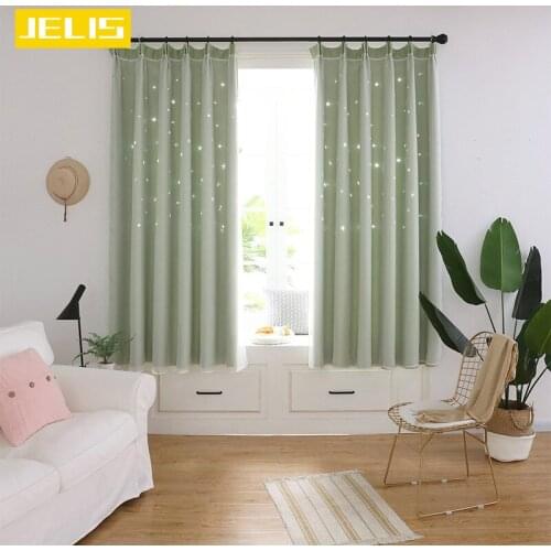 Hollow Stars Blackout Curtains for Kids Bedroom Living Room Three Layers Fabrics Window Curtains Home Decor Stars Pink Tulle