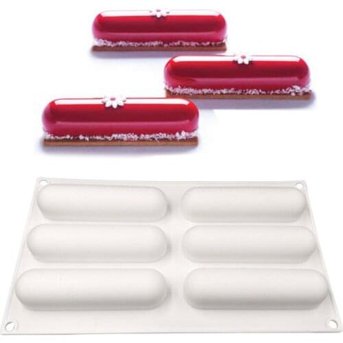 6 Cavity Strip Silicone Cake Baking Mold for Ham Sausage Mousse Dessert Chocolate Ice-cream Pudding Bakeware Decorating Tools