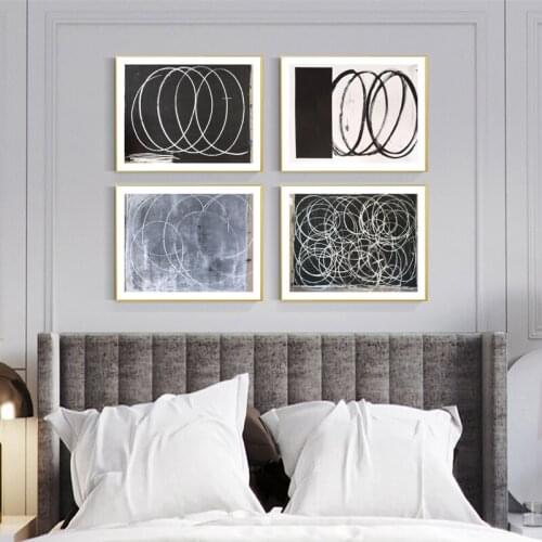 Modern Abstract Black White Line Circle Poster Print Canvas Painting Picture Living Room Home Nordic Decorative Stickers Wall