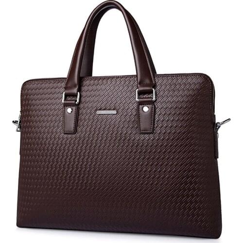 Mens Messenger Bag Tote Laptop Handbag New Luxury Genuine Leather Business Mens Briefcase Woven Pattern Shoulder Bag Cowhide