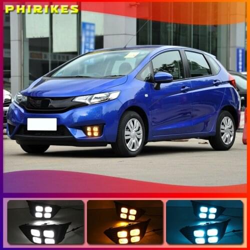 LED Daytime Running Lights for Honda Jazz fit 2014 2015 2016 LED DRL fog lamp with turn signal function car styling