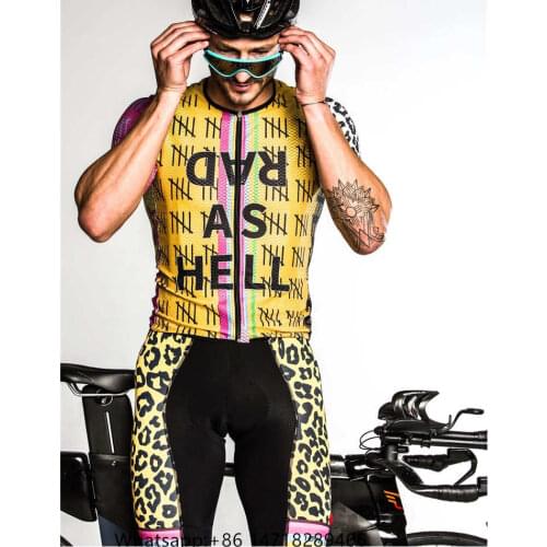 Cycling Clothing Mens Short Sleeve Jersey Set Love The Pain Bike Bib Shorts Pro Team RAD AS HELL Leopard Bike Tops Ciclismo Kit