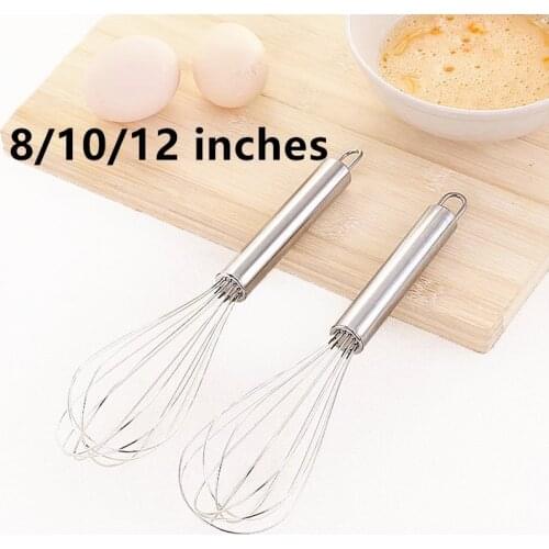 1PC New Milk Cream Egg Whisk Manual Egg Beater 8/10/12 inches Stainless Steel Balloon Wire Whisk Mixer Kitchen Baking Utensil