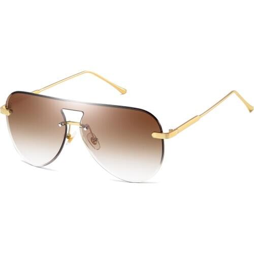 Veshion Rimless Sunglasses Women Retro Gradient Lens One Piece Lens Big Sun Glasses for Men Frameless Metal Accessories