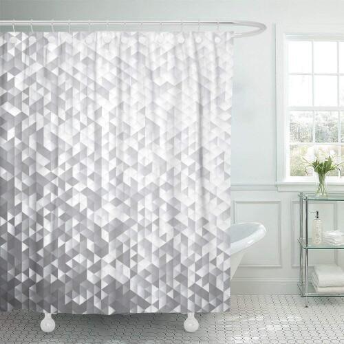 Crystal Silver Gray Blinking Sequins Mosaic Pattern Diamond Glam Shower Curtain Waterproof Polyester Fabric 72 x 78 Inches