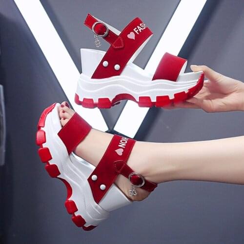 2021 Platform Sandals Women 2021 New Summer Chunky High Heels Female Wedges Shoes for Women Fish Toe Red Sandalias De Mujer