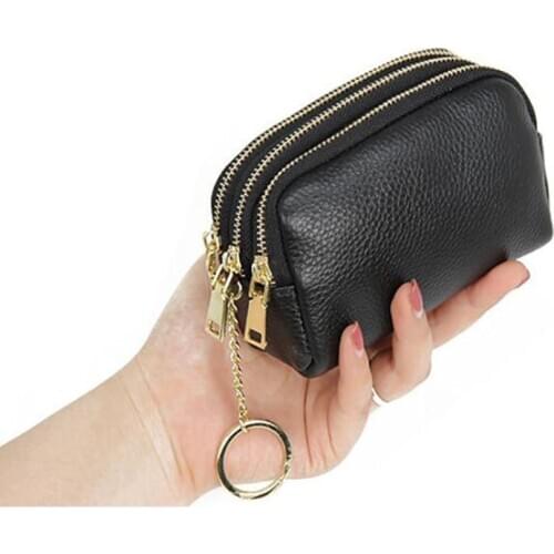 Genuine Leather Women Card Coin Key Holder Change Pouch Purse Mini Pocket Zipper Popular Small Money Bag Wallet High-capacity