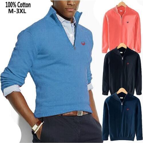 100% Cotton High Quality Autumn Winter Mens Long Sleeve Turtleneck Sweaters Casual Thick Knitted Coats Fashion Male Tops M-3XL