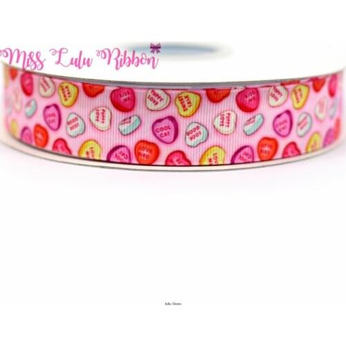 16mm-75mm Candy Series Heart Patterns Printed Grosgrain Ribbon Sweet Sugar DIY Valentines Day Gift Wrap Hair Band 50yards/roll