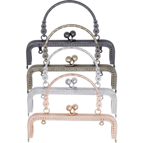 18cm-20cm Square Metal Purse Frame Handle Clutch Bag Accessories DIY Kiss Clasp Lock Embossing HandBag Hardware Accessories
