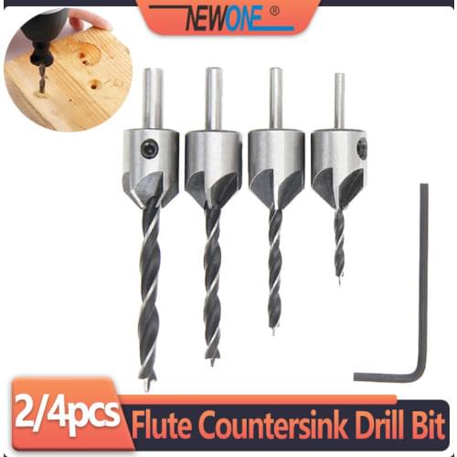 2/4PCS HCS 5 Flute countersunk head woodworking drill bit set screw woodworking drill reaming tool 3-6mm