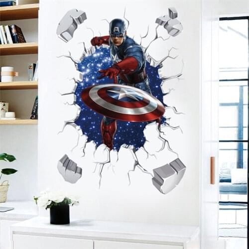 3D Captain Americas Shield Through Wall Stickers Kids Rooms Toilet Decor The Avengers Wall Decals Art PVC Mural Posters
