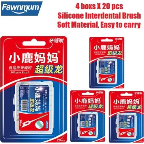 Fawnmum 4x20Pcs Silicone Interdental Brush Clean Teeth Gaps Orthodontic Interdental brush Oral Care Soft Toothpicks For Massage